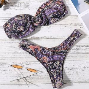 Black & Purple Paisley Bikini NWOT
